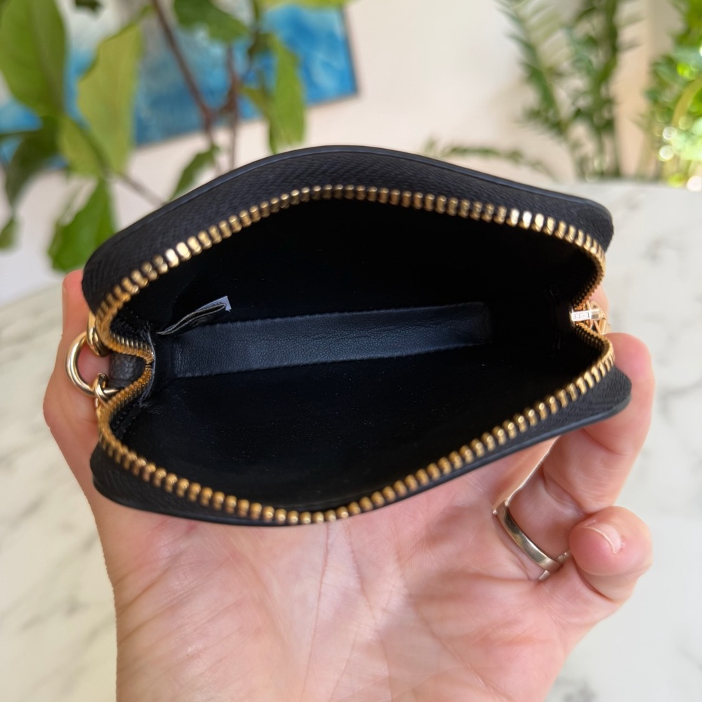 NWT Coach Zip Card Case In Signature Canvas C0058 Brown Black Gold Chain Wallet - Picture 6 of 6